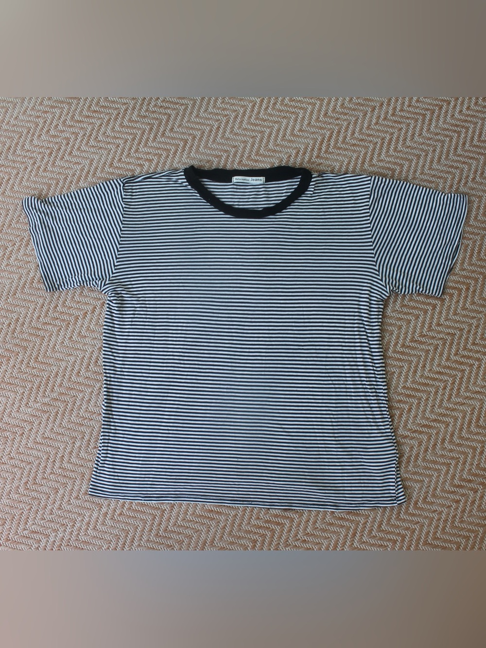 Reformation Black and White Striped Crewneck Tee